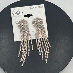 Cato Rose Gold Champagne Rhinestone Tassels Fringe Dangle Sparkly Earrings New